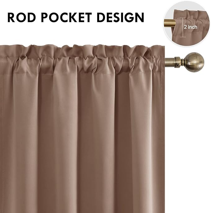 DWCN Blackout Curtains Room Darkening Thermal Insulated Bedroom Curtains Window Curtain Panels, 52 x 63 inches Long, Set of 2 Khaki Rod Pocket Drapes