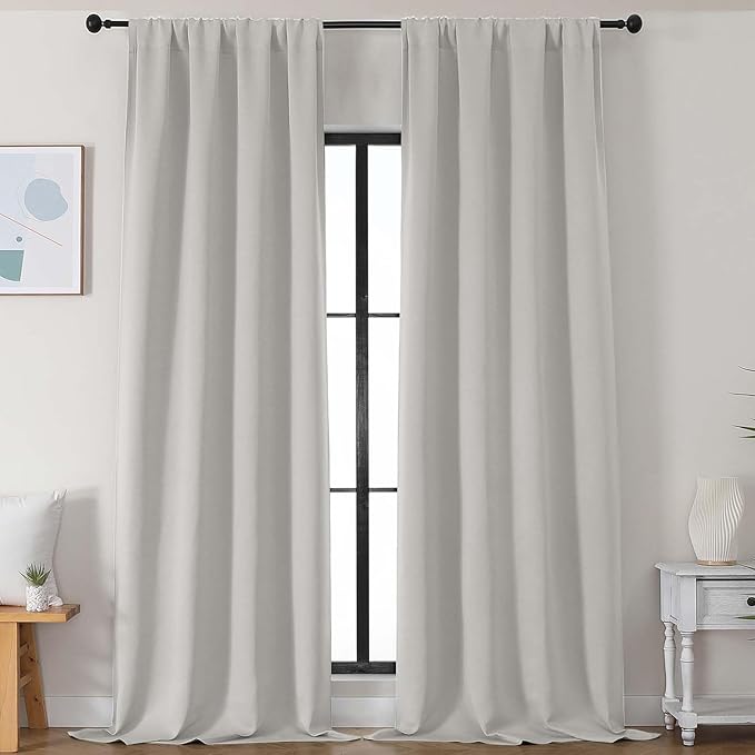 Simplebrand Natural Blackout Curtains for Bedroom 102 Inches Long 2 Panels, Solid Thermal Insulated, Energy Saving Living Room Window Treatment Curtains Blackout Drapes, W50 x L102 Inch, Natural