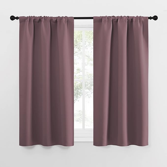 NICETOWN Kitchen Curtains, Short Blackout Curtains & Drapes, Home Decoration Privacy Thermal Insulated Curtains for Unicorn Theam Room (Dry Rose, 34" Wide, 54" Long, 2 PCs)
