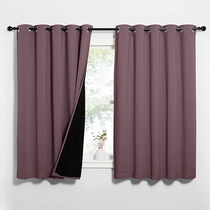NICETOWN Dry Rose 100% Blackout Lined Curtains, 2 Thick Layers Completely Blackout Window Treatment Thermal Insulated Drapes for Kitchen/Bedroom (1 Pair, 62 inches Width x 63 inches Length Each Panel)