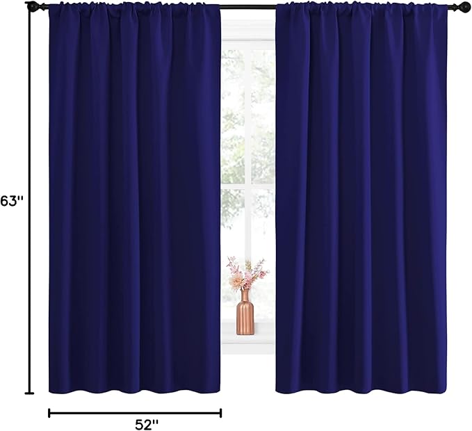 NICETOWN Curtains Blackout Draperies - Modern Design Thermal Insulated Solid Rod Pocket Top Blackout Drapes for Kid's Bedroom, Window Coverings (Navy Blue, 1 Pair, 52 x 63 inches)