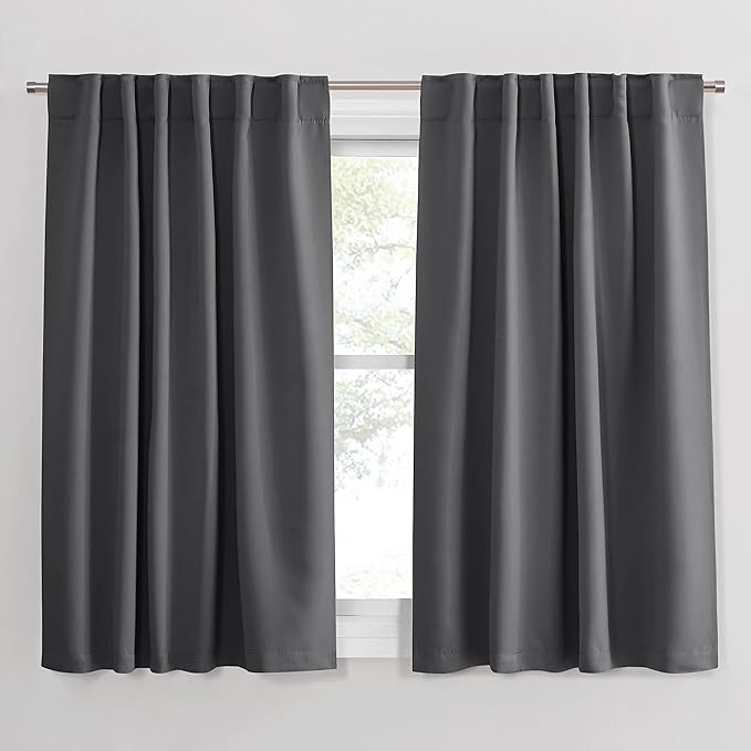 PONY DANCE Blackout Curtains for Bedroom/Living Room - 54 Inches Long Curtain Drapes with Back Loops Rod Pocket Design Thermal Insulated Privacy Protect Energy Saving, 52 W x 54 L, Dark Gray, 1 Pair
