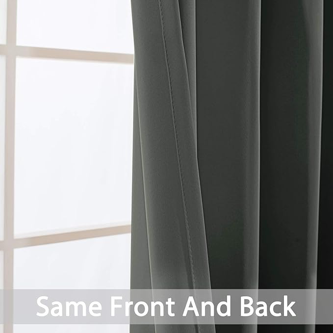 Yakamok Dark Grey Blackout Curtains, Grommet Thermal Insulated Room Darkening Blackout Drapes for Bedroom/Living Room, 2 Panels, 52W x 63L Inch