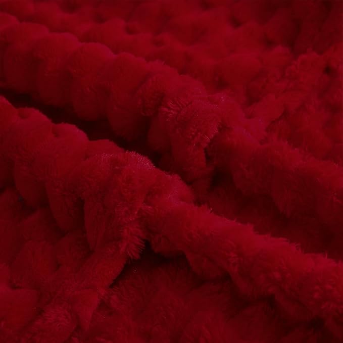 Puncuntex Red Throw Blanket 108"×90" inches Fuzzy 3D Jacquard Decorative Flannel Fleece Super Soft Plush Cozy Blanket for Couch Sofa Chair Lightweight