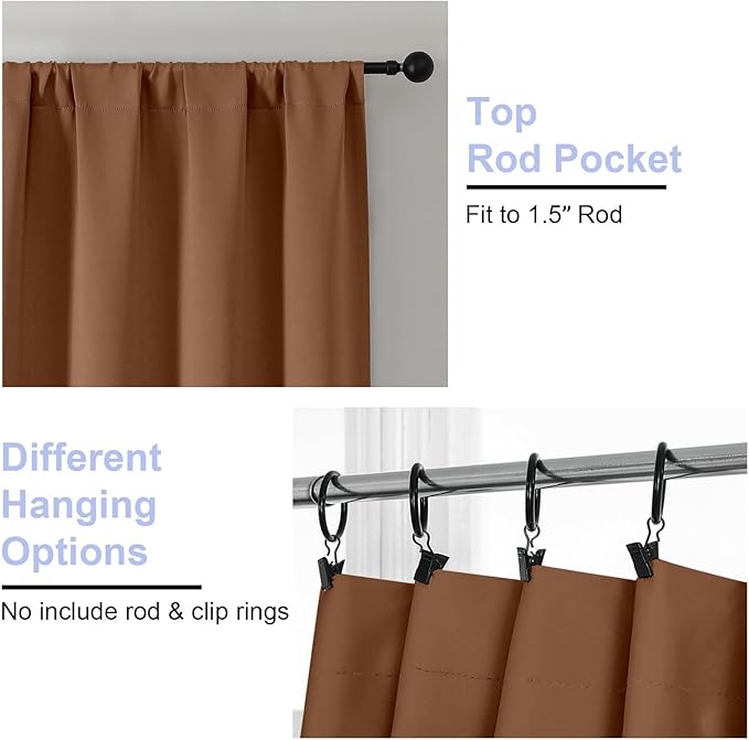 Simplebrand Ava Sun Baked Blackout Curtains for Bedroom 90 Inches Long 2 Panels Set, Solid Privacy Energy Saving Living Room Window Treatment Curtains Blackout Drapes, W50 x L90 Inch, Sun Baked