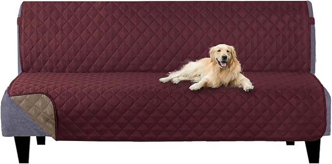 U-NICE HOME Futon Sofa Covers Reversible Sofa Slipcover Armless Cover Furniture Protector Couch Cover Water Resistant (Futon, Burgundy/Tan)
