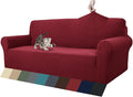 ZNSAYOTX 1 Piece Jacquard Couch Covers for 3 Cushion Couch Living Room High Stretch Sofa Cover Pets Dogs Friendly Anti Slip Thickened Slipcovers Furniture Protector (Sofa, Wine Red)