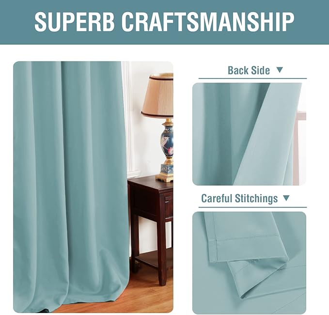 H.VERSAILTEX Blackout Curtain for Living Room Thermal Insulated Window Treatment Curtain Extra Long 84 inch Length Energy Saving Solid Grommet Top Blackout Drape, One Panel, Mineral Blue, 52"W x 84"L