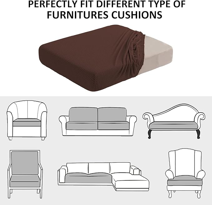 Water-Repellent Sofa Cushion Covers Jacquard High Stretch Fabric Furniture Protector for Living Room, Washable Sofa Seat Slipcover, 1 Seater (Chair Cushion, Chocolate)