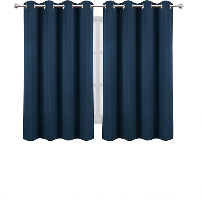LEMOMO Blackout Curtains 66 x 54 Inch Long Navy Blue Curtains Set of 2 Panels Room Darkening Curtains for Bedroom and Living Room