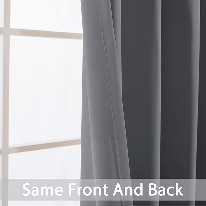 Yakamok Blackout Curtains Room Darkening Thermal Insulated Window Panels,Solid Grommet Top Drapes for Bedroom/Living Room(62Wx84L, Grey, 2 Panels)
