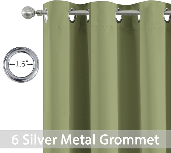 Yakamok Room Darkening Blackout Curtains for Bedroom,Thermal Insulated Grommet Top Light Blocking Window Drapes for Living Room,42W x 72L,Sage Green,2 Panels