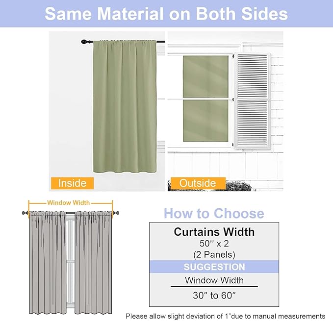 Simplebrand Ava Sage Green Blackout Curtains for Bedroom 84 Inch Length 2 Panels Set, Solid Thermal Insulated Privacy Living Room Window Treatment Curtains Blackout Drapes, W50 x L84 Inch, Sage Green