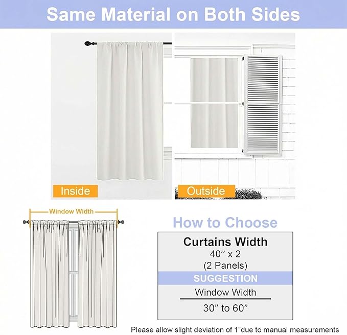 Simplebrand Ava Light Beige Light Filtering Curtains for Bedroom 63 Inch Length 2 Panels Set, Privacy Thermal Insulated Rod Pocket Door Window Curtains for Patio French Door Front Door, W40 x L63 Inch
