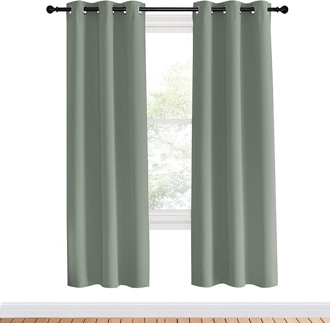 NICETOWN Bedroom Curtain Panels Blackout Draperies, Greyish Green, 1 Pair, 34 by 70-inch, Thermal Insulated Solid Grommet Blackout Curtains/Drapes