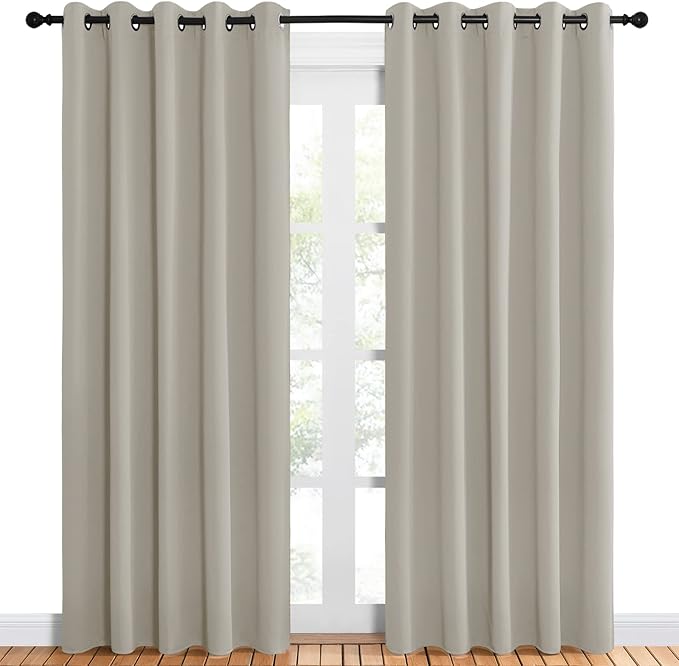 NICETOWN Room Darkening Draperies Window Curtain Panels, Natural, 2 Panels, W60 x L84 -inch, Thermal Insulated Grommet Room Darkening Curtains for Bedroom