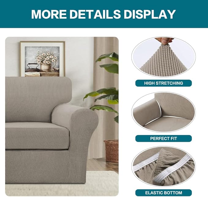 Turquoize 2 Piece Chair Covers Chair Slipcovers for Living Room Armchair Couch Cover Chair Sofa Cover with Individual Cushion Covers Furniture Cover for Chairs Feature Thick Fabric (Chair, Taupe)