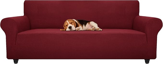 ZNSAYOTX Stretch Oversized Couch Cover Universal Sofa Covers for Living Room Dogs Pet Furniture Protector Spandex Extra Large Sofa Slipcovers with Anti Slip Foam Sticks (Wine Red, XL Sofa)