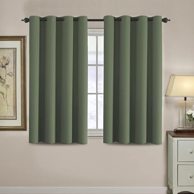 H.VERSAILTEX Blackout Curtain for Living Room Small Window Kitchen Blackout Curtains 45 inch Length Energy Saving Solid Grommet Blackout Drape, One Panel, Bronze Green, 52" W x 45" L