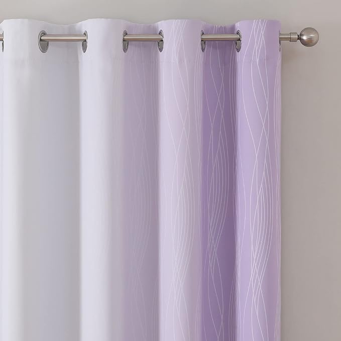 Estelar Textiler Lilac and Greyish White Gradient Blackout Curtains for Bedroom, Thermal Insulated Ombre Blackout Drapes, Light Blocking Energy Saving Curtains for Living Room,52Wx84L,2 Panels