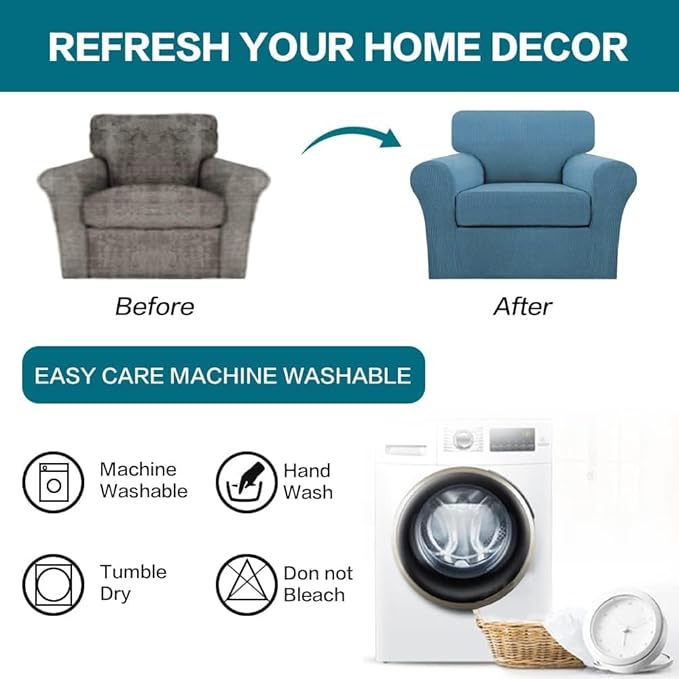 Turquoize 2 Piece Chair Covers Chair Slipcovers for Living Room Armchair Couch Cover Chair Sofa Cover with Individual Cushion Covers Furniture Cover for Chairs Feature Thick Fabric (Chair, Dusty Blue)