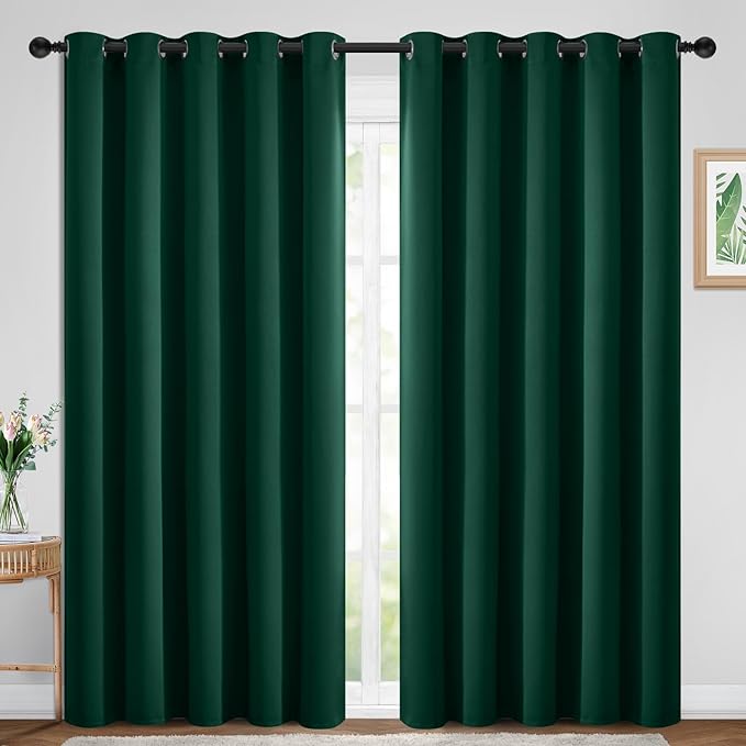 Yakamok Blackout Curtains Room Darkening Thermal Insulated Window Panels,Solid Grommet Top Drapes for Bedroom/Living Room(70Wx84L, Dark Green, 2 Panels)