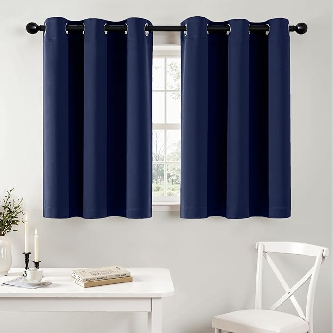 MIULEE Short Curtains for Windows - Navy Blue Blackout Half Window Curtains Thermal Insulated Privacy Drapes for Kitchen Bedroom Bathroom Grommet Top Small Basement Tiers W40 x L36 Inch 2 Panels