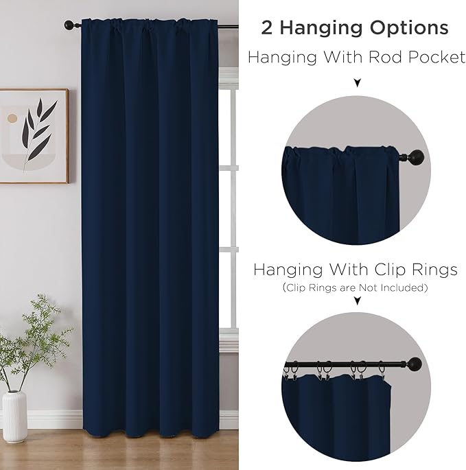 CUCRAF Navy Blue Blackout Curtains Customize, Rod Pocket Room Darkening Curtain for Bedroom Living Room, Thermal Insulated Window Drapes 1 Panel (Custom Size, Color)