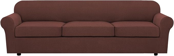 H.VERSAILTEX 4 Piece Stretch Sofa Covers for 3 Cushion Couch Covers Furniture Slipcovers for Living Room (1 Base Cover Plus 3 Seat Cushion Covers) Thicker Jacquard Fabric Cover (XL Sofa, Burnt Brick)