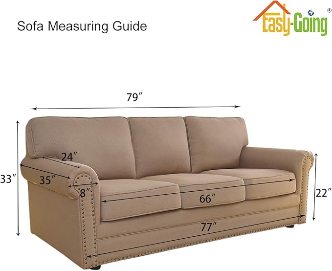 Easy-Going Stretch Sofa Slipcover 1-Piece Sofa Cover Furniture Protector Couch Soft with Elastic Bottom for Kids, Polyester Spandex Jacquard Fabric Small Checks (Sofa, Tan)