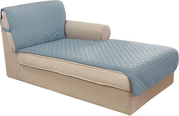 U-NICE HOME Sectional Couch Cover for Dogs Pets Chaise Lounge Reversible Sofa Cover Furniture Protector with Elastic Adjustable Strap, Light Blue/Beige
