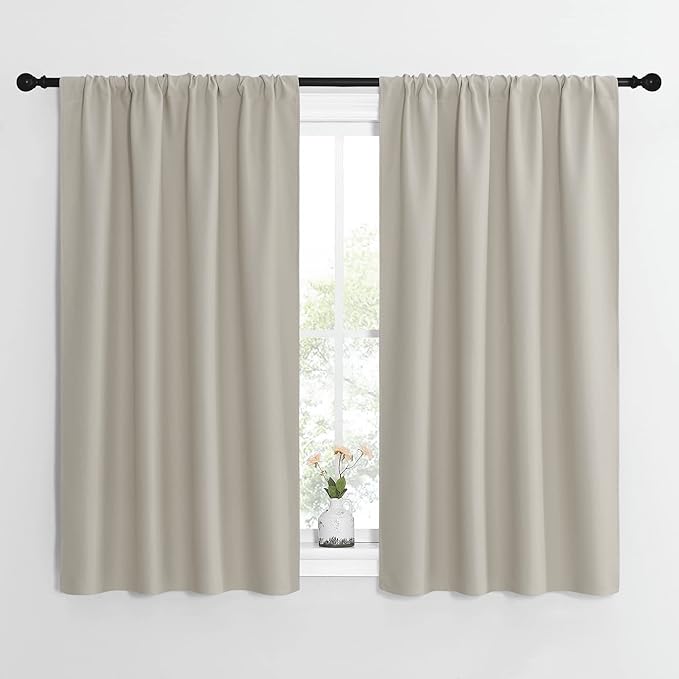 NICETOWN Blackout Curtains for Living Curtains, Room Darkening Window Curtain Panels, Easy-Care Solid Thermal Insulated Draperies/Drapes for Daughter Room (Natural, 2 Panels, 42 by 54)