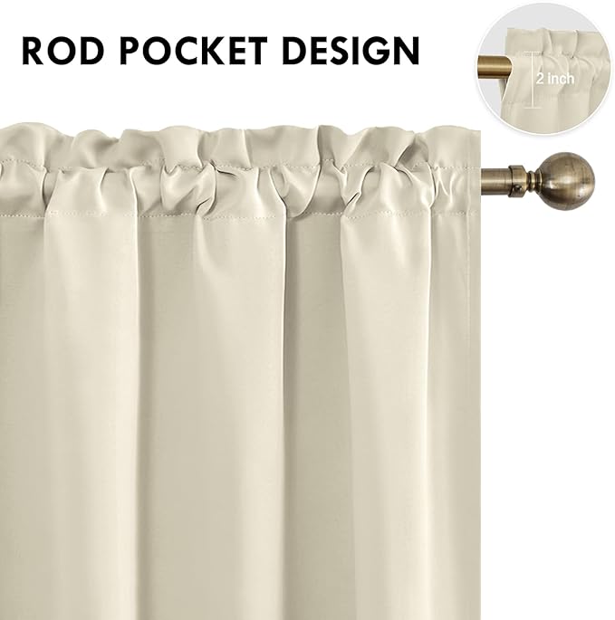 DWCN Blackout Curtains for Bedroom – Rod Pocket Thermal Insulated Noise Reducing Noise Reducing Drapes for Living Room, W 38 x L 54 Inch, 2 Panels, Light Beige