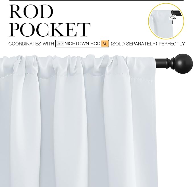 NICETOWN Greyish White Window Curtain Panels - Thermal Insulated Rod Pocket Room Darkening Curtain Sets for Bedroom (2 Panels, 34 by 63)