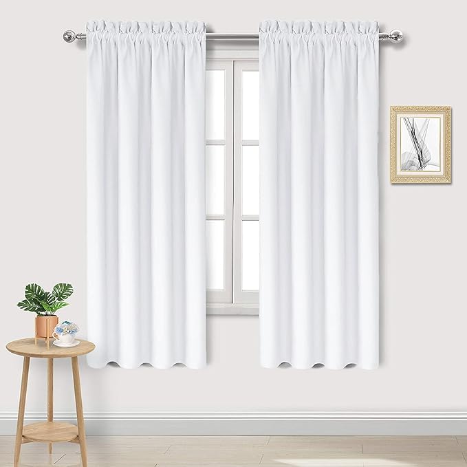 DWCN White Curtains for Living Room Thermal Insulated, 50% Light Blocking Curtains for Bedroom, Dining Room Window, W 38x L 63 Inch, Set of 2 Rod Pocket Curtain Panels