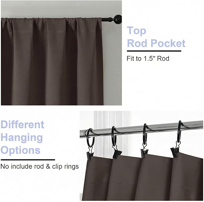 Simplebrand Ava Chocolate Short Blackout Curtains for Bedroom 54 Inches Long 2 Panels Set, Solid Thermal Insulated, Energy Saving Window Treatment Curtains Blackout Drapes, W40 x L54 Inch, Chocolate