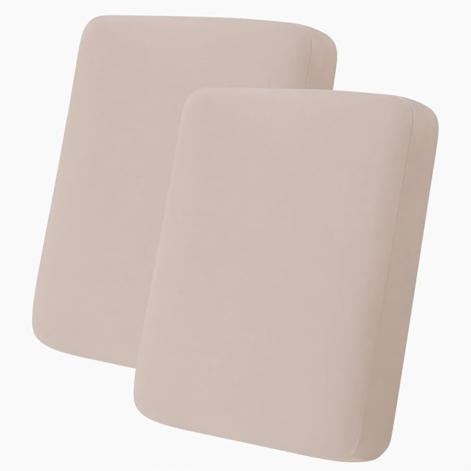 hyha Milk Silk Couch Cushion Covers, Soft Magic Sofa Covers Washable for 2 Cushion Couch, Stretch Sectional Outdoor Cushion Covers for Patio Furniture with Elastic Bottom(2 Packs, Taupe)
