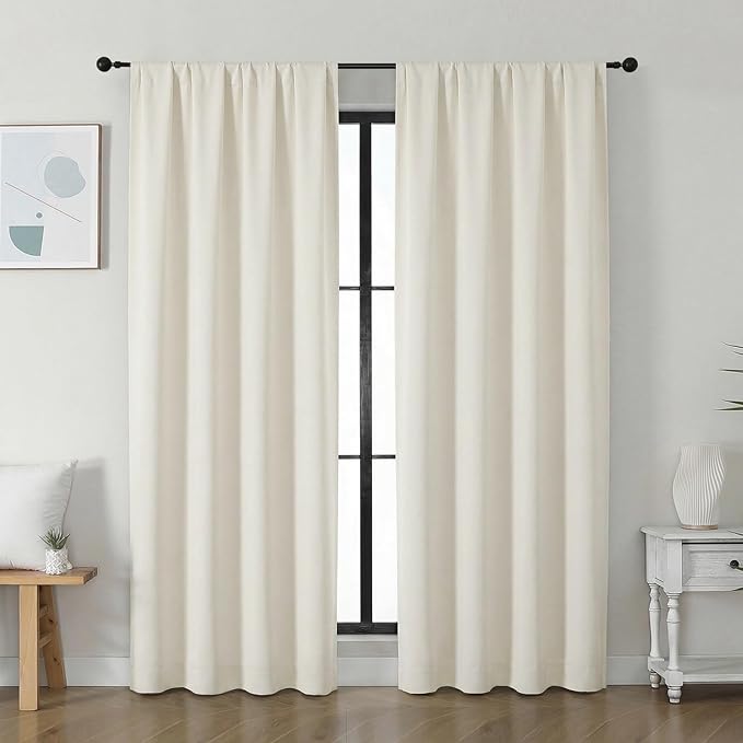 Simplebrand Ava Ivory Light Filtering Curtains for Bedroom 72 Inch Length 2 Panels Set, Privacy Thermal Insulated Rod Pocket Door Window Curtains for Patio French Door Front Door, W40 x L72 Inch