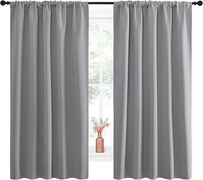 NICETOWN Blackout Curtain Panels for Window - Energy Efficient & Noise Reducing Thermal Insulated Rod Pocket Blackout Drapes/Draperies for Living Room (Silver Grey, 2 Panels, W52 inches x L63 inches)
