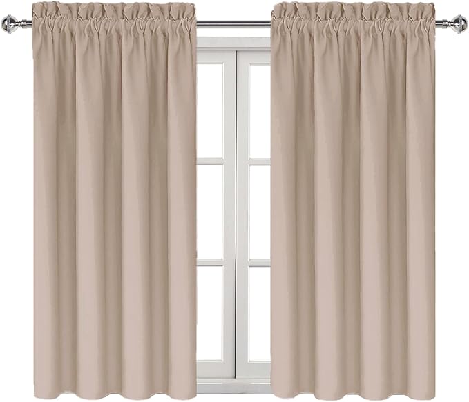 DWCN Blackout Curtains for Living Room Thermal Insulated, Energy Saving & Noise Reducing Bedroom Curtains, Camel, W 38x L 54 Inch, Set of 2 Rod Pocket Curtain Panels