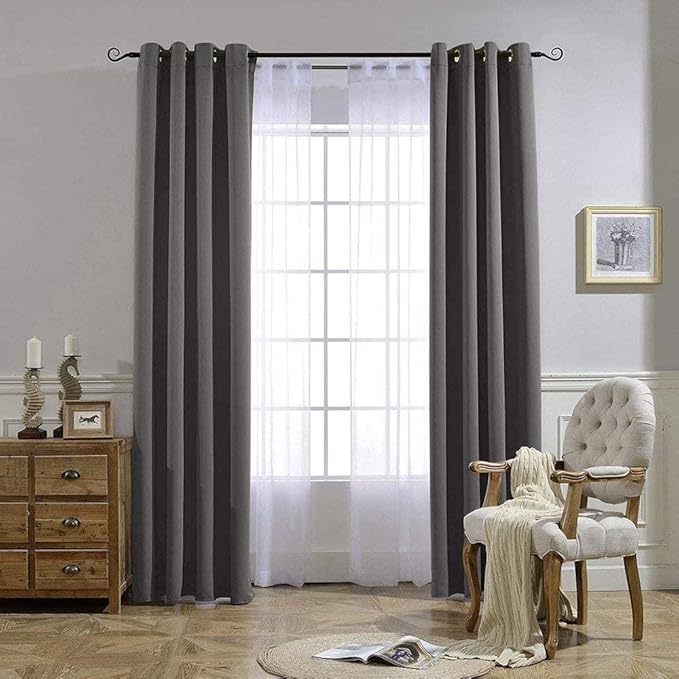 NICETOWN 95 inch Blackout Curtains - Triple Weave Energy Saving Thermal Insulated Solid Grommet Blackout Draperies for Living Room/Bedroom (1 Pair, W52 x L95, Grey)
