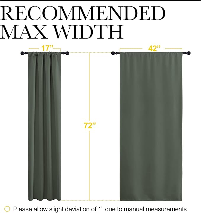 NICETOWN Bedroom Curtains Blackout Draperies - All Season Thermal Insulated Solid Rod Pocket Top Blackout Curtains/Drapes for Kid's Room (Dark Mallard, 1 Pair, 42 x 72 Inch)