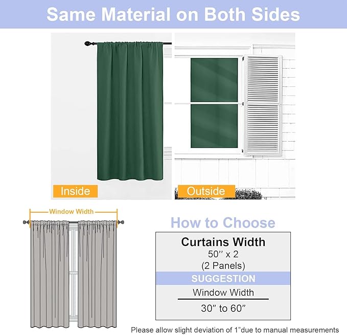 Simplebrand Blackout Extra 10ft Curtains for Patio 120 Inches Long 2 Panels Set, Solid Thermal Insulated Energy Saving Rod Pocket Window Treatment Curtains Blackout Drapes, 50" Wx120 L, Ever Green