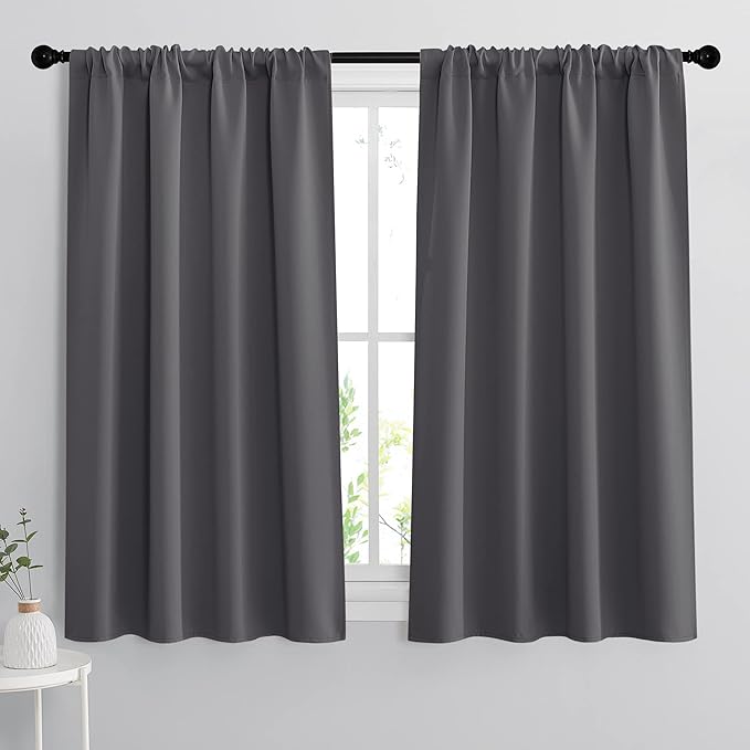 RYB HOME 54 inch Blackout Curtains for Living Room, Rod Pocket Thermal Insulated Small Window Drapes Room Darkening Shades for Bedroom Studio Dorm, W 42 x L 54 inch, Set of 2 Panels, Grey