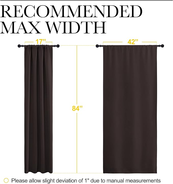 NICETOWN 84 Bedroom Curtains and Drapes - Energy Smart Thermal Insulated Rod Pocket Blackout Draperies/Panels for Living Room (2 Panels, 42 inches x 84 inches, Toffee Brown)