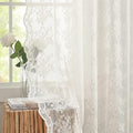 YJ YANJUN Vintage Lace Curtains Elegant Flower Off White 132 inch Curtains 1 Pair Extra Long Cream Colored High Ceiling Drapes for Large Windows Patio Sliding Door 11 Foot 52" W x 132" L Ivory