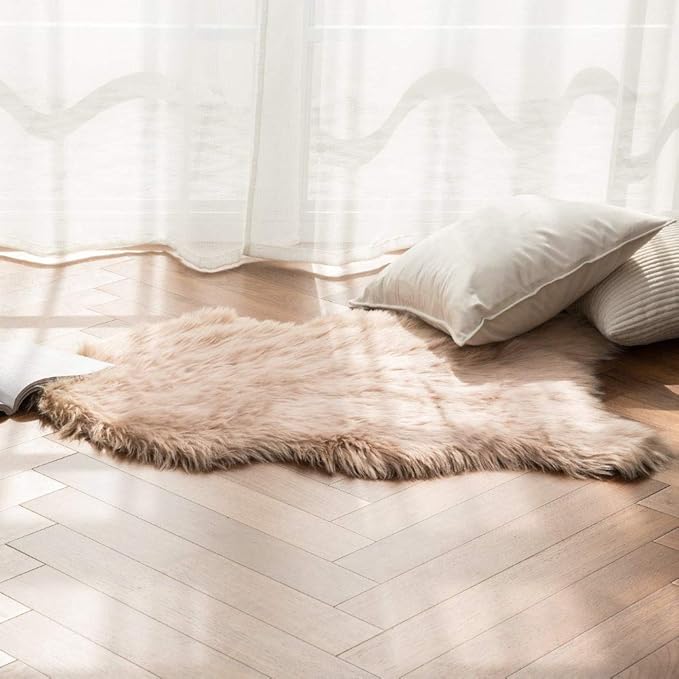 MIULEE Fluffy Rug Soft Shaggy Faux Fur Area Rug Luxury Plush Sheepskin Carpet for Bedroom Living Room Sofa Chair 2 x 3 Feet, Khaki