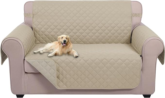 U-NICE HOME Loveseat Sofa Cover Reversible Couch Cover for Dogs with Elastic Straps Water Resistant Furniture Protector for Pets for 2 Cushion Couch (Loveseat, Sand/Beige)