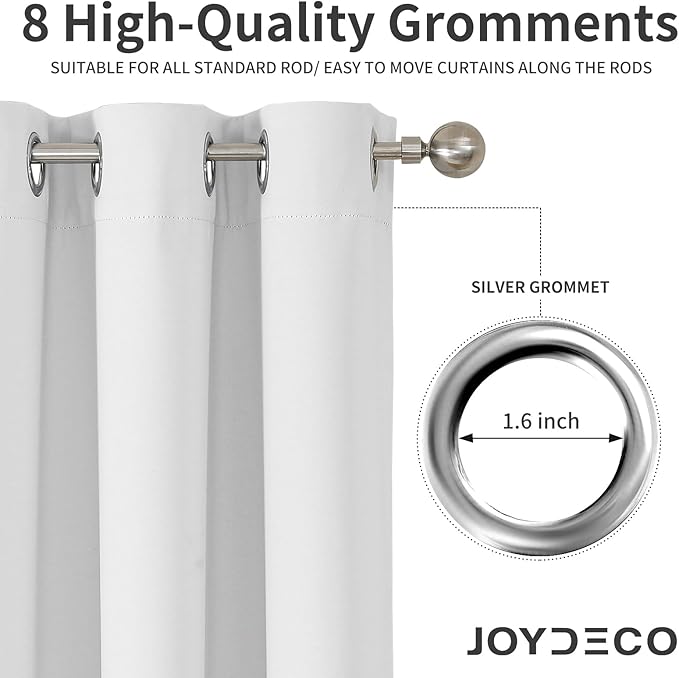 Joydeco 60% Blackout White Curtains 84 Inch Length 2 Panels, Thermal Insulated Long Curtains& Drapes 2 Burg, Room Darkening Grommet Drapes for Bedroom Living Room Window(Greyish White, W52 x L84 Inch)