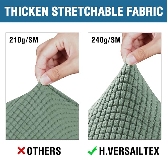 H.VERSAILTEX 3 Piece Stretch Sofa Covers for 2 Cushion Loveseat Couch Covers for Living Room Sofa Slipcovers (Base Cover Plus 2 Seat Cushion Covers) Thicker Jacquard Fabric(Medium, Loden Frost)